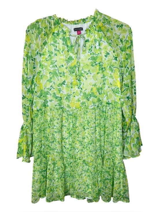 Vince Camuto Dresses & Skirts - Vince Camuto Yellow-Green Floral Tie-Neck Dress Sz M
